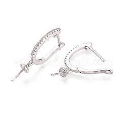 Brass Micro Pave Clear Cubic Zirconia Arch Hoop Earring Findings&nbsp;KK-T076-82P