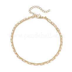 Brass Paperclip Chain and 304 Stainless Steel Ball Chain Double Layer Anklets for Women&nbsp;AJEW-AN00711