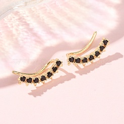 Brass Pave Cubic Zirconia Stud Crawler Earrings&nbsp;KK-CBAA351-22G-02