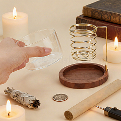 Glass & Zinc Alloy & Walnut Wood Incense Burner Holder&nbsp;AJEW-WH0817-119A