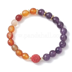 Natural Carnelian and Amethyst Round Beads Stretch Bracelets&nbsp;BJEW-JB13318