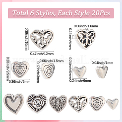 120Pcs 6 Styles Tibetan Style Alloy Beads&nbsp;TIBE-SP0001-22C