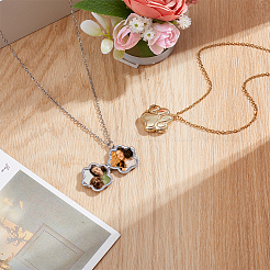 2Pcs 2 Colors Stainless Steel Paw Print Photo Locket Pendant Necklaces for Women&nbsp;NJEW-NB0001-39