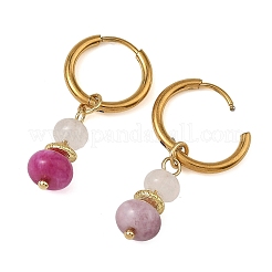 Natural White Jade & Pink Zebra & Red Jasper & Sodalite Beads Hoop Earring&nbsp;EJEW-JE07324