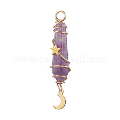 3Pcs 3 Styles Natural Amethyst Pointed Copper Wire Wrapped Faceted Bullet Big Pendants&nbsp;PALLOY-JF03572-03