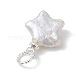 Natural Nucleated Baroque Keshi Pearl Star Charms with 304 Stainless Steel Findings&nbsp;PALLOY-JF05004
