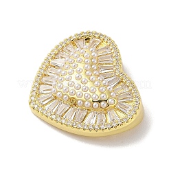 Rack Plating Brass Clear Cubic Zirconia ABS Pearl Pendants&nbsp;KK-S380-01G