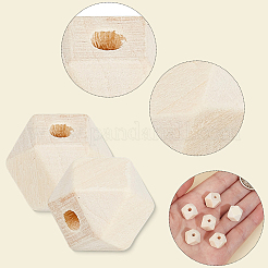 100Pcs Unfinished Wood Faceted Cube Beads&nbsp;WOOD-PA0001-75C