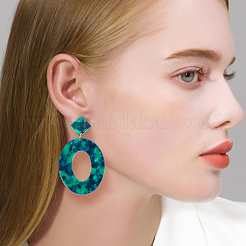5 Pair 5 Color Acrylic Hollow Oval Dangle Stud Earrings with Steel Iron Pins for Women&nbsp;EJEW-AN0004-04