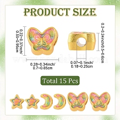 15Pcs 3 Styles Alloy Enamel Beads&nbsp;ENAM-YW0009-18