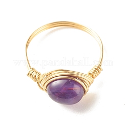 Natural Amethyst Oval Finger Rings&nbsp;RJEW-JR00441-01