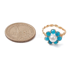 Flower Natural Apatite & Amethyst & Rainbow Moonstone & Shell Pearl Beads Finger Rings&nbsp;RJEW-JR00788
