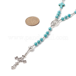 Natural Lava Rock & Synthetic Turquoise Rosary Bead Necklace&nbsp;NJEW-JN04237-01