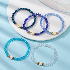 5Pcs Glass & Brass & Acrylic Beaded Stretch Bracelets Set&nbsp;BJEW-JB09677-01