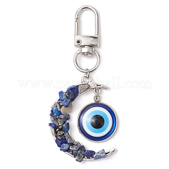 Alloy Moon & Natural & Synthetic Gemstone Chip Beads & Resin Evil Eye Pendant Decorations&nbsp;HJEW-JM02342