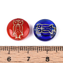 Flat Round with Owl Glass Beads&nbsp;GLAA-T025-45M