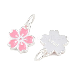925 Sterling Silver Enamel Hot Pink Flower Charms&nbsp;STER-A049-04S