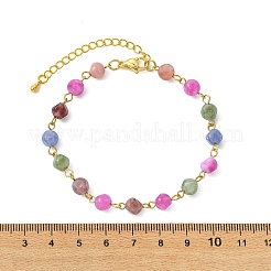 Natural Multicolor Tourmaline Beaded Link Chain Bracelets for Women&nbsp;BJEW-JB13742