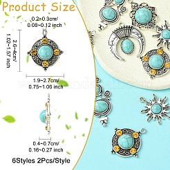12Pcs 6 Styles Tibetan Style Alloy Pave Imitation Turquoise Pendants&nbsp;FIND-FS0002-81