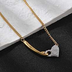 304 Stainless Steel Crystal Rhinestone Heart Pendant Necklaces for Women&nbsp;NJEW-Z061-12G