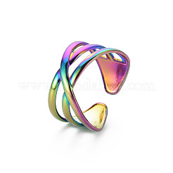 Rainbow Color 304 Stainless Steel Criss Cross Cuff Ring&nbsp;RJEW-N038-036M