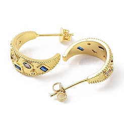 Colorful Cubic Zirconia Crescent Moon Stud Earrings&nbsp;X-EJEW-B027-17G