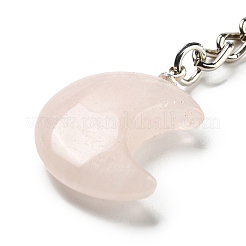 Reiki Natural Rose Quartz Moon Pendant Keychains&nbsp;KEYC-P015-01P-08