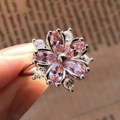 Plum Blossom Brass Pave Cubic Zirconia Finger Rings for Women&nbsp;FS-WG857C0-01
