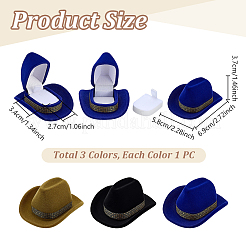 3Pcs 3 Colors Velvet Cowboy Hat Shaped Ring Boxes with Plastic Inside&nbsp;CON-PH0009-92