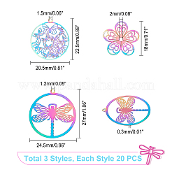 60Pcs 3 Style Ion Plating(IP) 201 Stainless Steel Filigree Pendants&nbsp;STAS-DC0002-74