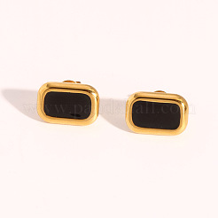 Vintage 304 Stainless Steel Black Enamel Rectangle Stud Earrings for Women&nbsp;PC2177-6