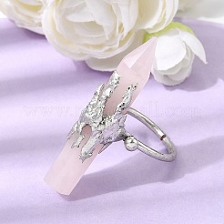 Natural Rose Quartz & Brass Cuff Rings for Women&nbsp;RJEW-G374-01P-10