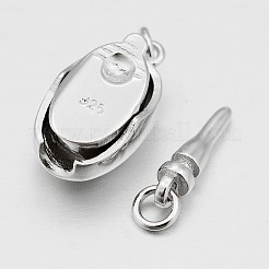 Anti-Tarnish Oval with Heart Rhodium Plated 925 Sterling Silver Cubic Zirconia Box Clasps&nbsp;STER-O015-01