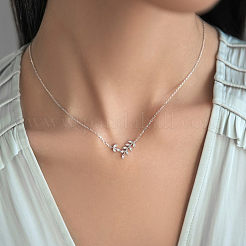 Sterling Silver Leaf Jewelry Set with Zirconia Earrings Necklace and Ring Elegant Daily Wear&nbsp;OV8225-2
