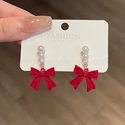 Bowknot Alloy Flocking Dangle Stud Earrings&nbsp;FS-WG1465F-02