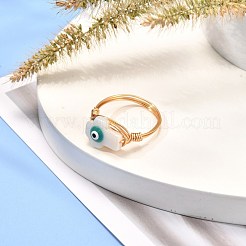Cross with Evil Eye Natural Shell Finger Rings for Girl Women&nbsp;RJEW-JR00394-02