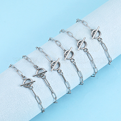 20Pcs 304 Stainless Steel Textured Paperclip Chain Bracelets&nbsp;BJEW-SP0001-02