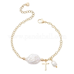 201 Stainless Steel & Natural Cultured Freshwater Pearl Charm Bracelets&nbsp;BJEW-JB13659