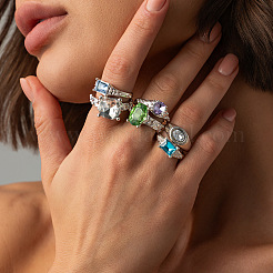 Zinc Alloy & Glass Rhinestone Cuff Open Rings Set&nbsp;WG1B755-01