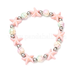 Starfish Synthetic Turquoise Beads & Brass Beads Stretch Bracelets&nbsp;BJEW-JB12417-02