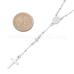 304 Stainless Steel Virgin Cross Pendant Rosary Bead Necklaces&nbsp;NJEW-JN05416