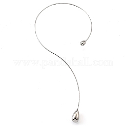304 Stainless Steel Teardrop Pendant Open Cuff Necklaces for Women&nbsp;NJEW-R003-02P-02