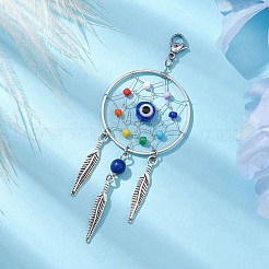 Woven Web/Net with Feather Alloy & Chakra Glass Beads Pendant Decorations&nbsp;HJEW-JM01990