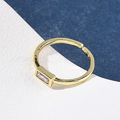 Rectangle Brass with Glass Cuff Rings for Women&nbsp;RJEW-Z111-05G