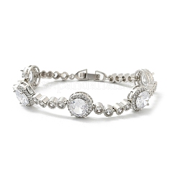 Flat Round Brass Micro Pave Cubic Zirconia Link Chain Bracelets&nbsp;KK-R217-26P