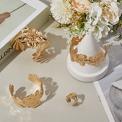 3 Styles Alloy Flower Cuff Bangles & Ring Sets for Women&nbsp;SJEW-CY0001-01