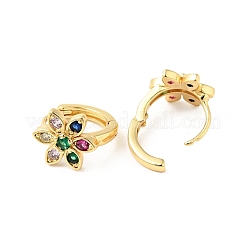 Cubic Zirconia Flower Hoop Earrings&nbsp;EJEW-G312-18G-01