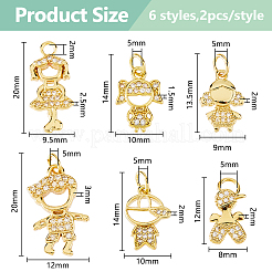 12Pcs 6 Styles Brass Micro Pave Cubic Zirconia Pendants&nbsp;KK-DC0004-74