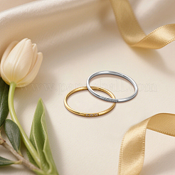 6Pcs 2 Colors 304 Stainless Steel Rhinestone Plain Band Rings for Women&nbsp;RJEW-GO0001-20