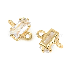 Brass Pave Cubic Zirconia Rectangle Connector Charms&nbsp;KK-P347-06G-03